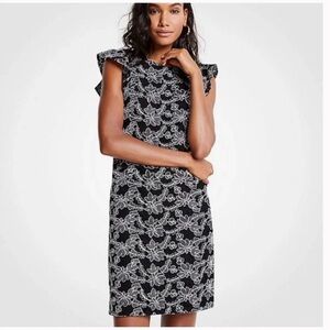 NWT Ann Taylor Embroidered Lace Shift Dress with Ruffle/Flutter Sleeves
